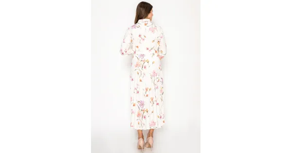 long sleeve floral shirt dress Women's Floral Organza Belted Shirt Dress, Yellow