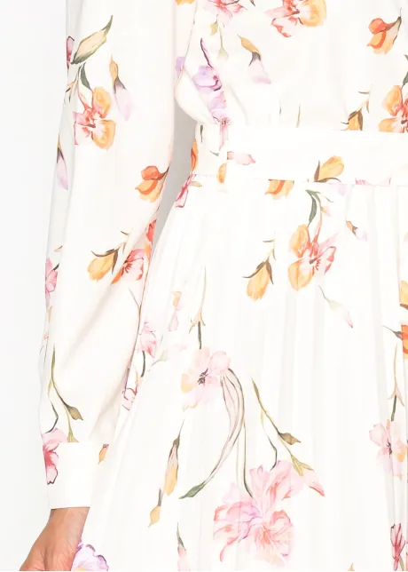 Ivory Long Sleeve Floral Shirt Dress