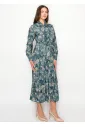 Teal Paisley Print Belted Shirt Dress