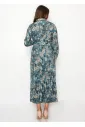 Teal Paisley Print Belted Shirt Dress
