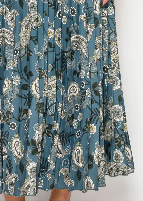 Teal Paisley Print Belted Shirt Dress