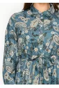 Teal Paisley Print Belted Shirt Dress