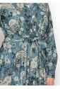 Teal Paisley Print Belted Shirt Dress