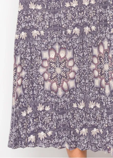 Pleated Midi Shirt Dress — Purple Medallion