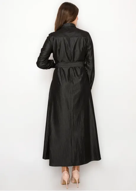 Black Denim Dress, Full Button Front & Belt