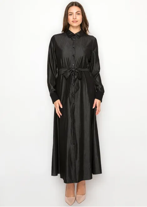 Black Denim Dress, Full Button Front & Belt