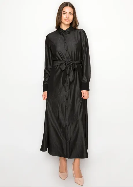 Black Denim Dress, Full Button Front & Belt