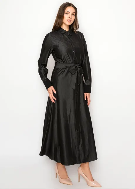Black Denim Dress, Full Button Front & Belt