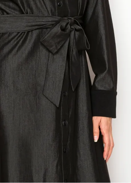 Black Denim Dress, Full Button Front & Belt