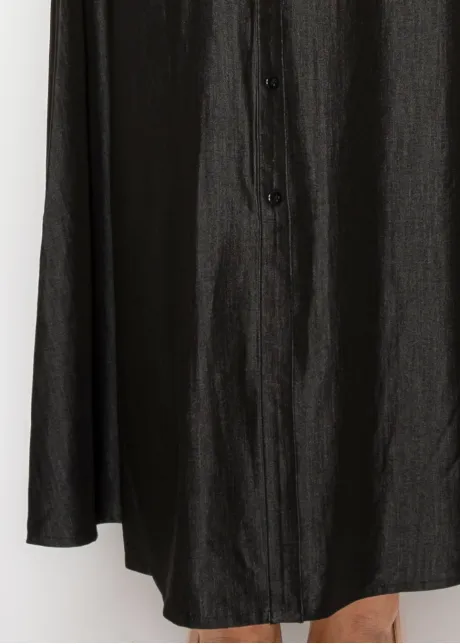 Black Denim Dress, Full Button Front & Belt