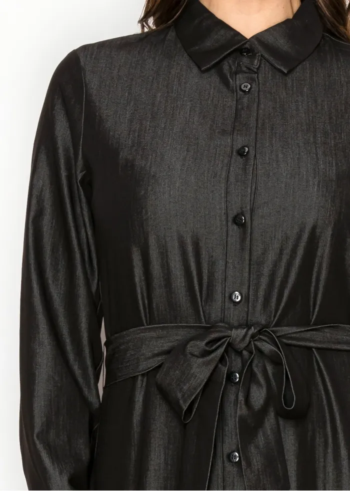 Black Denim Dress, Full Button Front & Belt