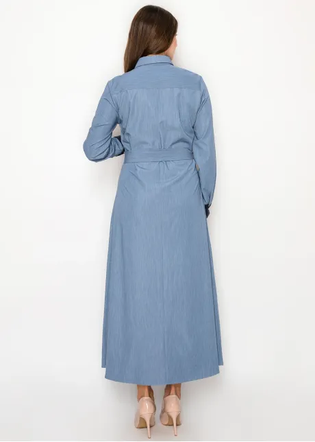 Soft Denim Midi Dress with Contrast Cuffs