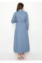 Soft Denim Midi Dress with Contrast Cuffs