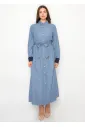 Soft Denim Midi Dress with Contrast Cuffs