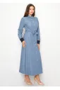Soft Denim Midi Dress with Contrast Cuffs