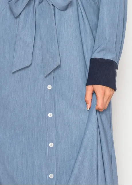 Soft Denim Midi Dress with Contrast Cuffs