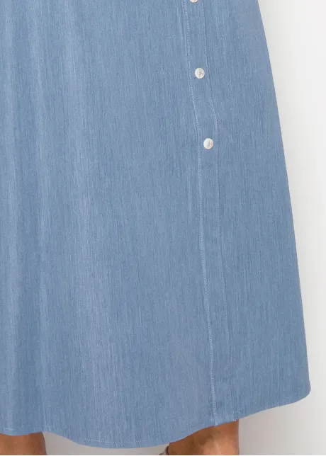 Soft Denim Midi Dress with Contrast Cuffs