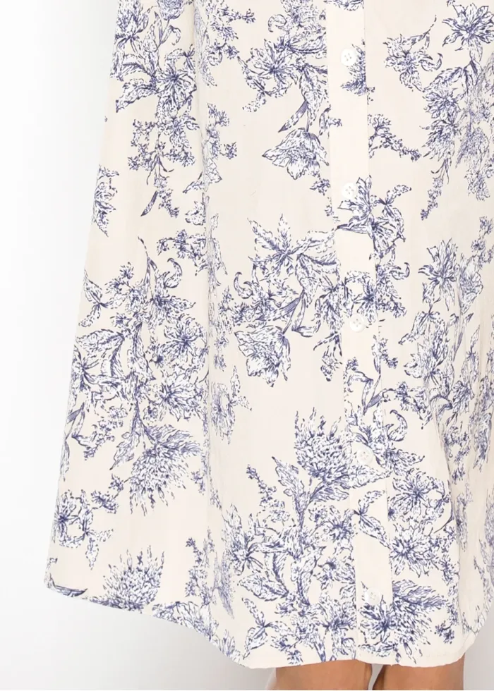 Beige Garden Line Floral Belted Dress