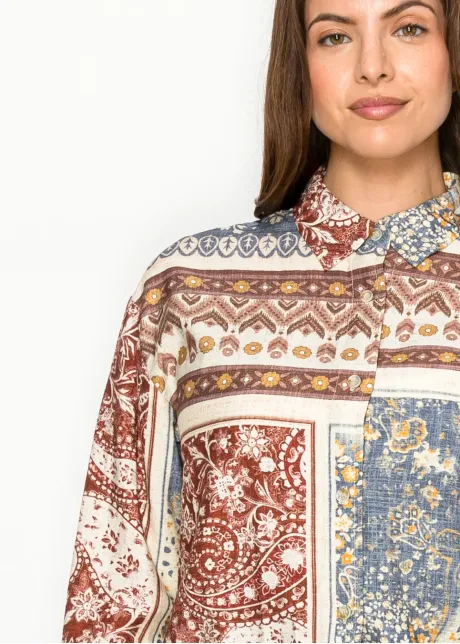 Patchwork Midi Dress, Full Button Front & Belt