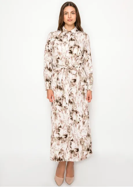 Blush Abstract Print Belted Shirt Dress