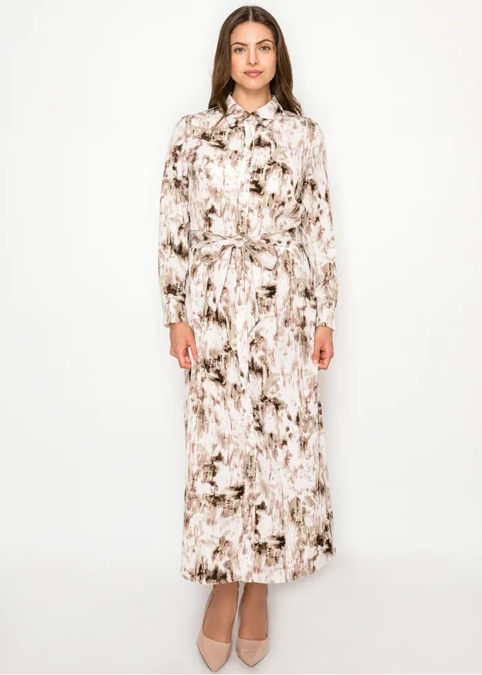 Blush Abstract Print Belted Shirt Dress