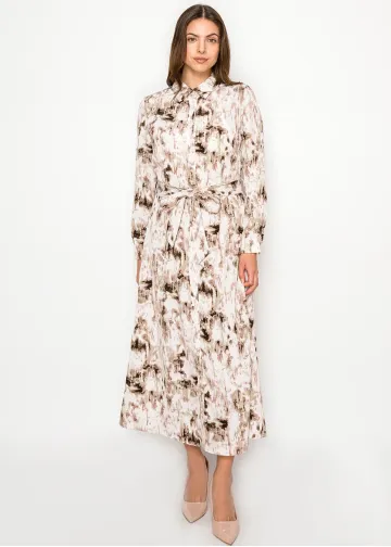 Blush Abstract Print Belted Shirt Dress