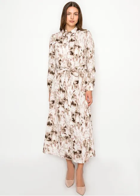 Blush Abstract Print Belted Shirt Dress