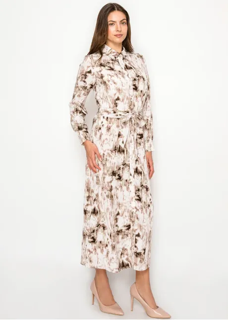 Blush Abstract Print Belted Shirt Dress