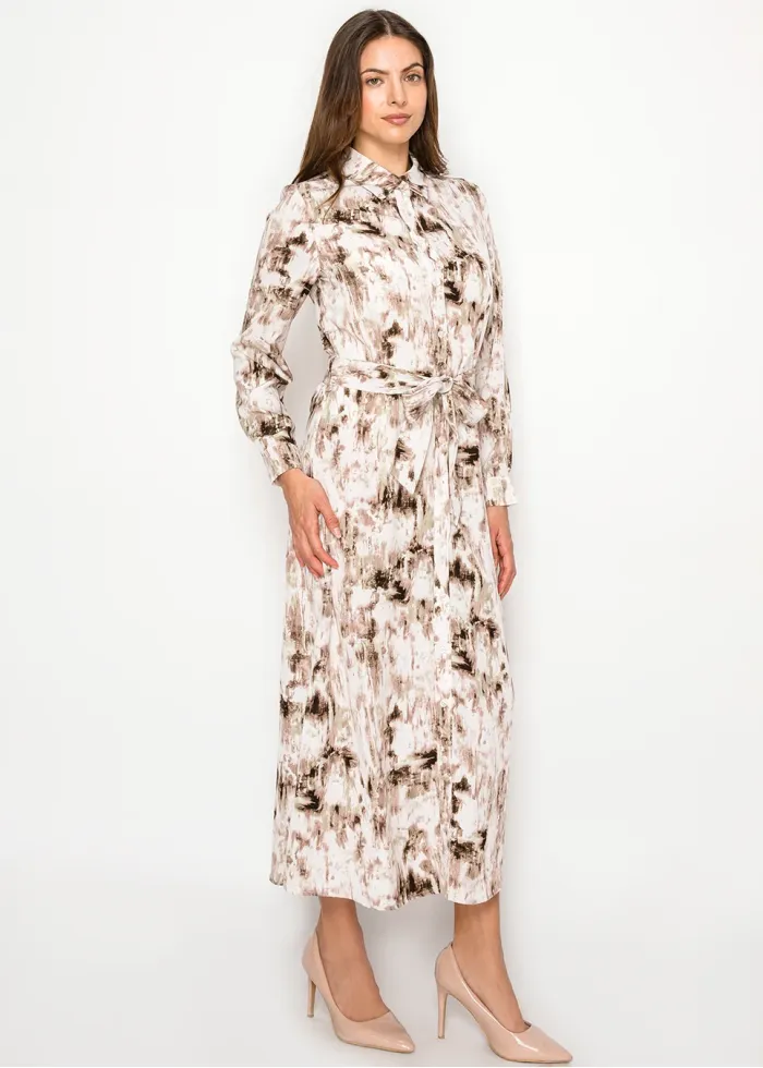 Blush Abstract Print Belted Shirt Dress