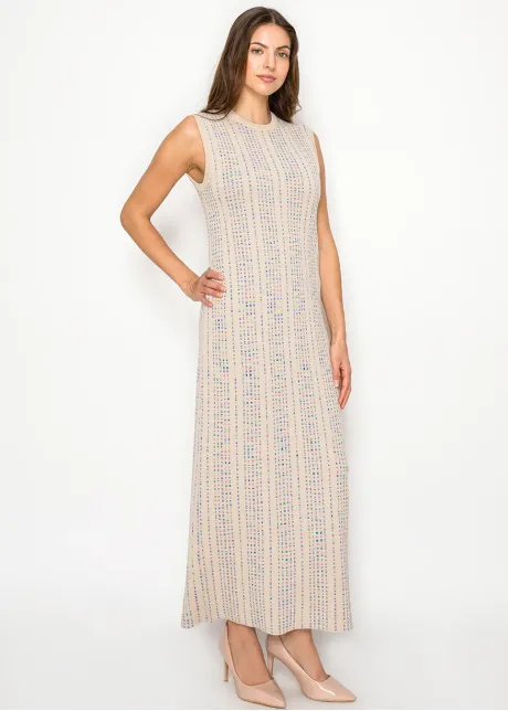 Beige knit dress with matching cardigan