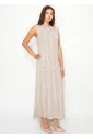 Beige knit dress with matching cardigan