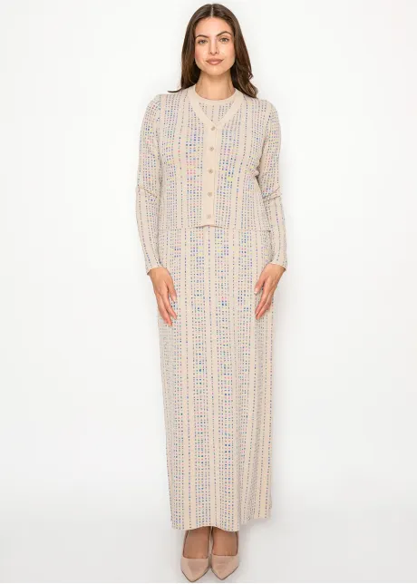 Beige knit dress with matching cardigan