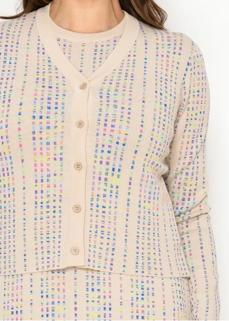 Beige knit dress with matching cardigan