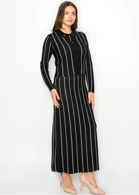 Black Stripe Dress with Matching Cardigan