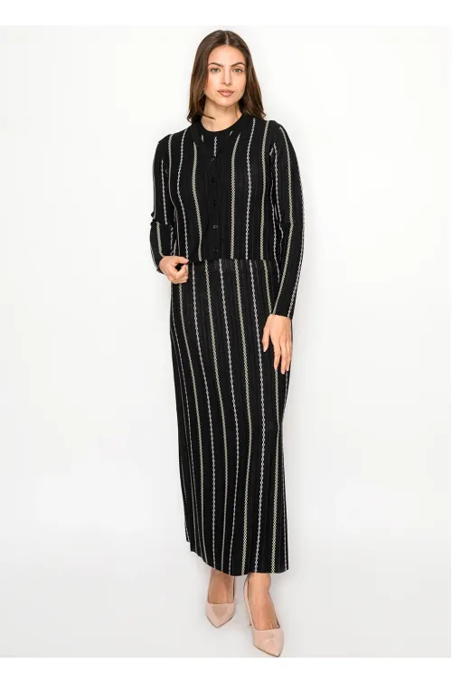 Black Stripe Dress with Matching Cardigan