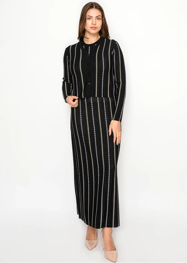 Black Stripe Dress with Matching Cardigan