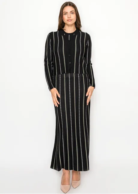 Black Stripe Dress with Matching Cardigan