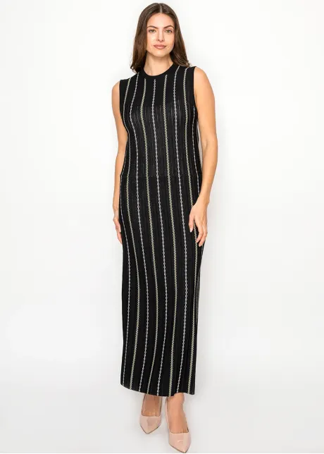 Black Stripe Dress with Matching Cardigan