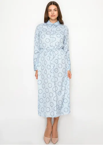 Light Blue Collared Dress with Chain Print