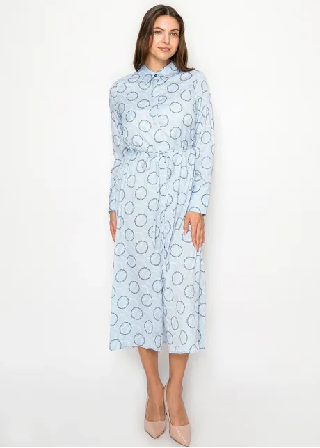Light Blue Collared Dress with Chain Print