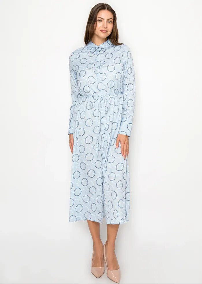 Light Blue Collared Dress with Chain Print