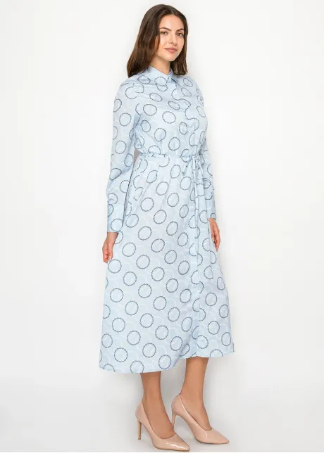 Light Blue Collared Dress with Chain Print