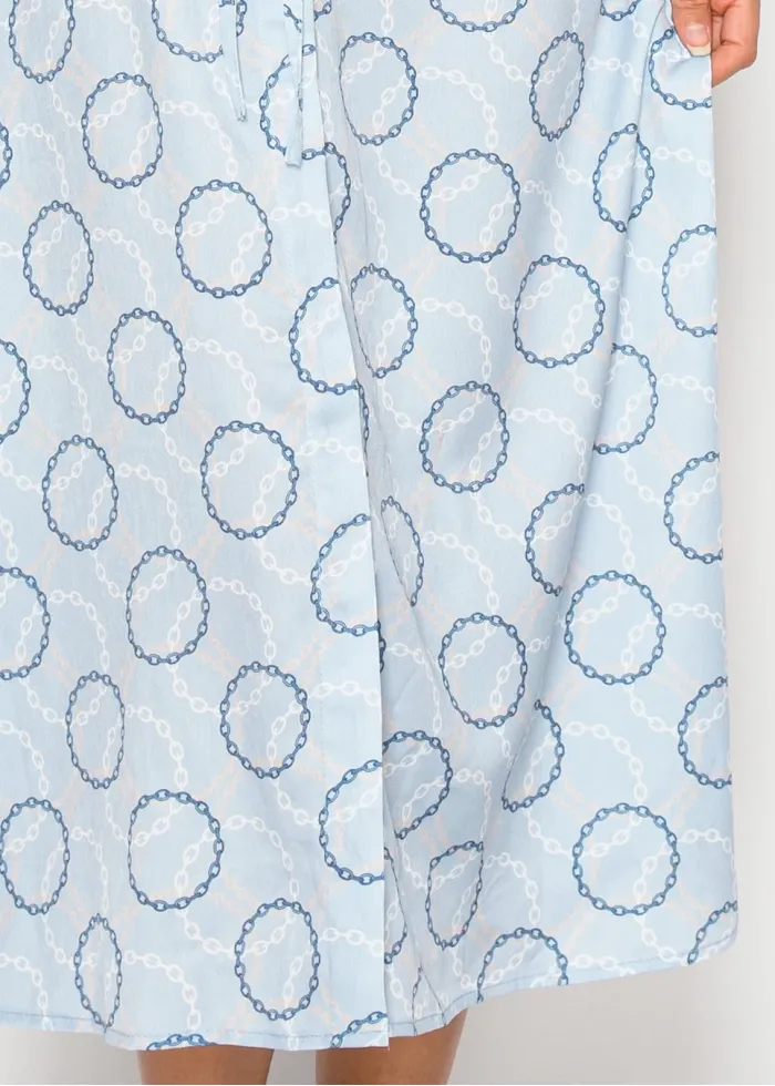 Light Blue Collared Dress with Chain Print