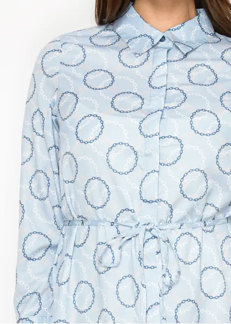 Light Blue Collared Dress with Chain Print