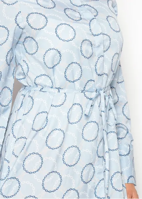 Light Blue Collared Dress with Chain Print