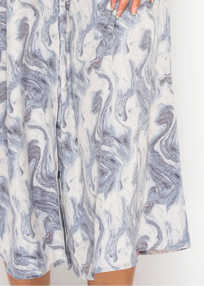 Blue Marble Print Midi Shirt Dress