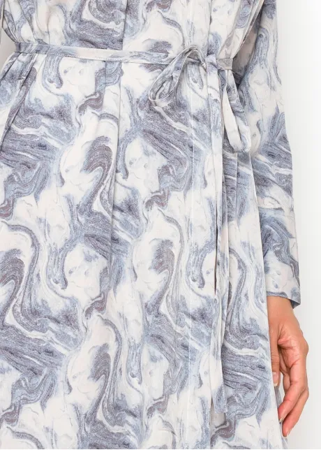 Blue Marble Print Midi Shirt Dress
