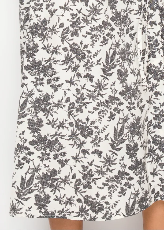 Floral Print Midi Dress — White & Grey Botanical