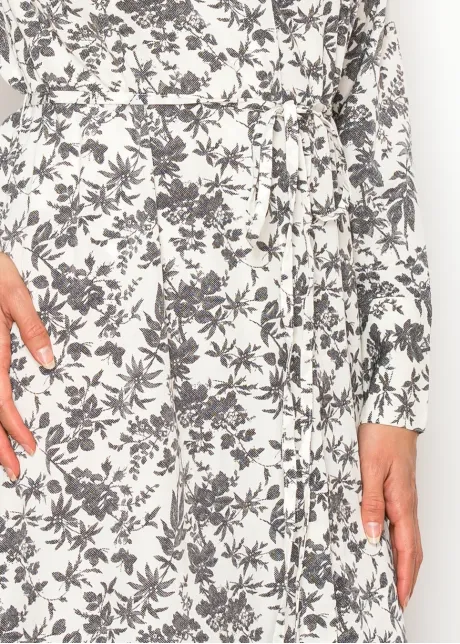 Floral Print Midi Dress — White & Grey Botanical