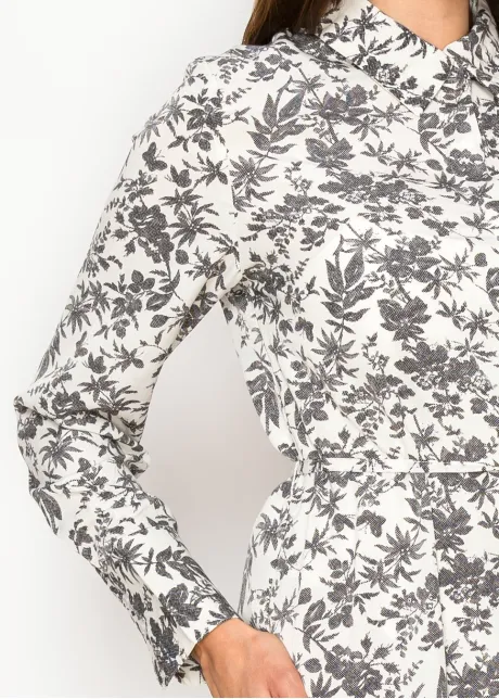 Floral Print Midi Dress — White & Grey Botanical